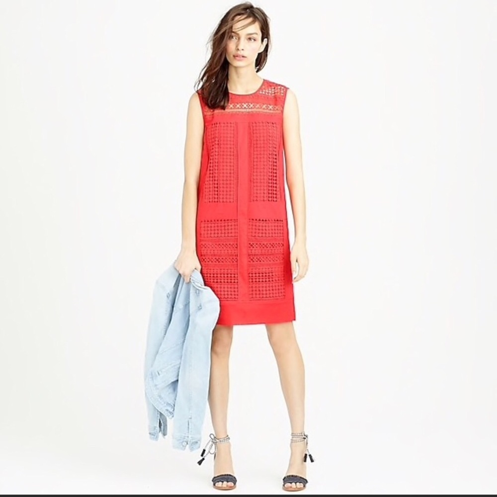 J Crew sleeveless geo-lace dress.